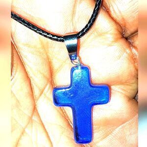 Blue Cross Pendant Necklace